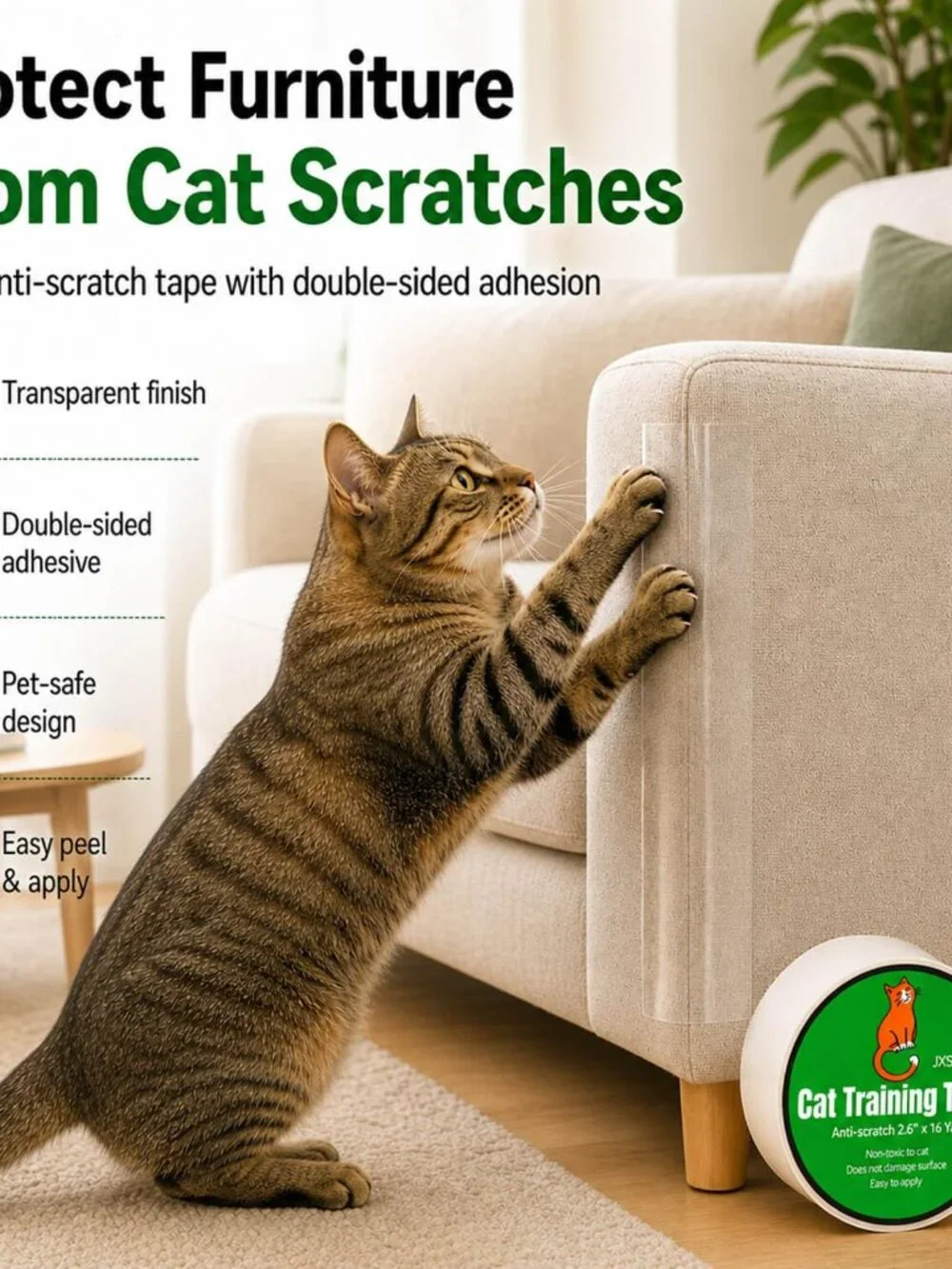 Anti-Scratch Tape for Furniture - Stop Cats from Scratching Couch, Chair Corners